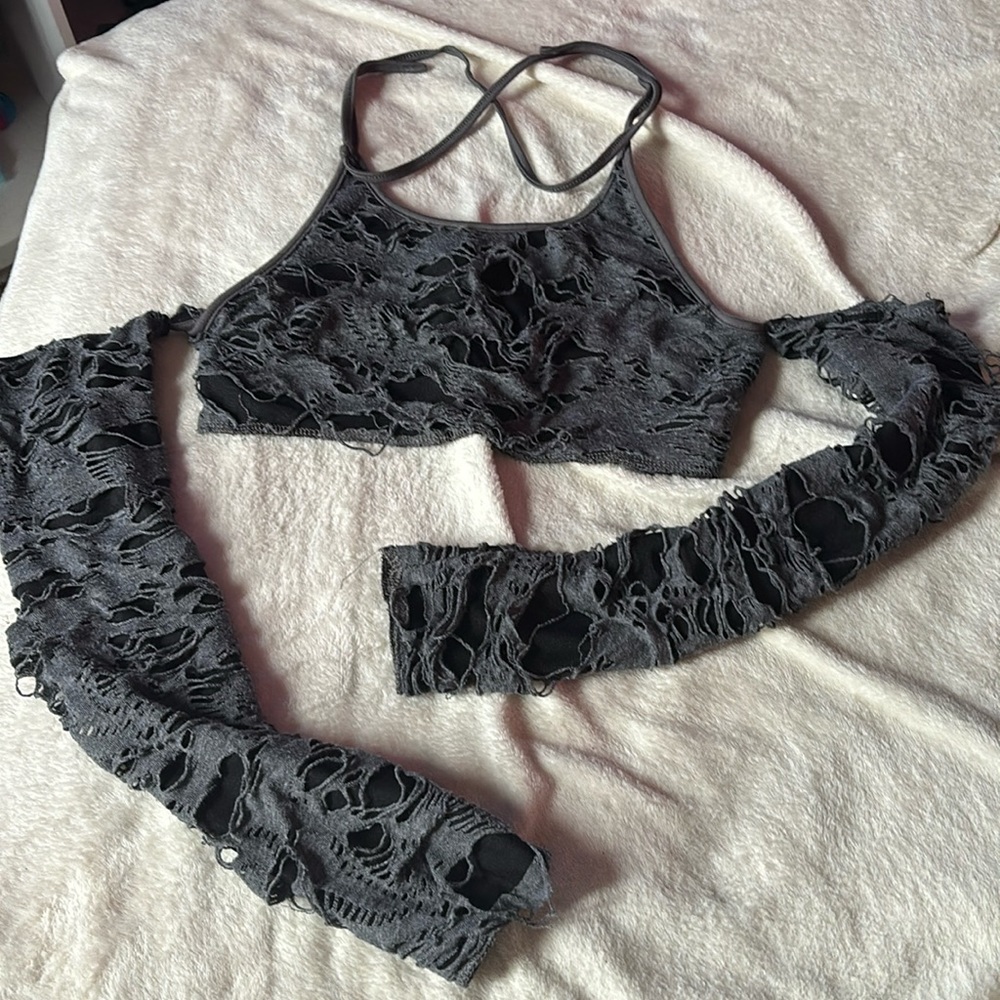 Goth cropped long sleeve off the shoulder.